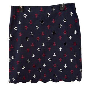 Talbots Women Skirt Size 10 Anchor Print Scallop Hem Nautical Preppy Coastal